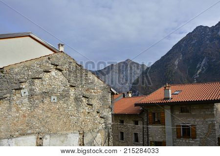 Derelict buildings in hill village of Erto in Friuli Venezia Giulia 