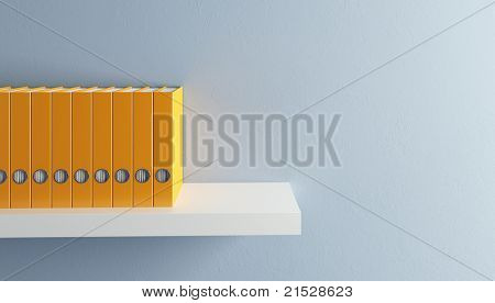 fila di cartelle su scaffale, rendering 3d