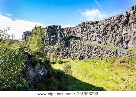 Road In Almannagja Gorge In Thingvellir Park