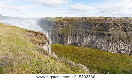 View Of Canyon Of Olfusa River With Waterfall