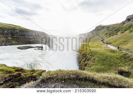 Water Flow Of Gullfoss Waterfall In Canyon Olfusa