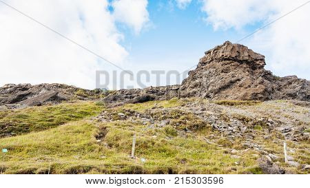 Mountains Around Gullfoss Waterfall In Canyon