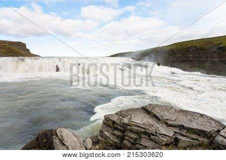 Water Flow On Rapids Of Gullfoss Waterfall