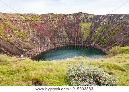 Old Volcanic Crater With Kerid Lake In Iceland