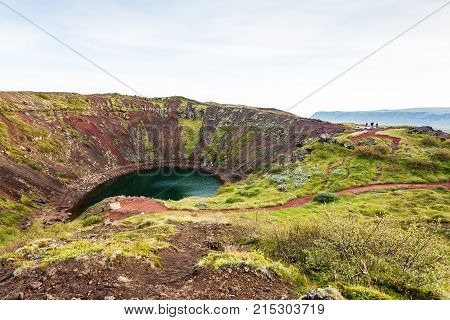 View Of Kerid Lake In Volcanic Crater In Iceland