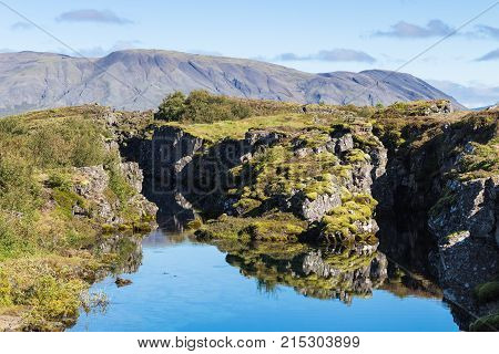 View Of Silfra Rift In Valley Of Thingvellir