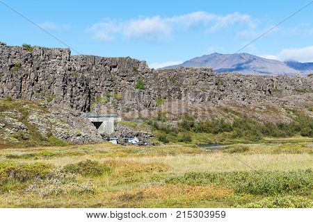 River Pass In Logberg Mountains In Thingvellir