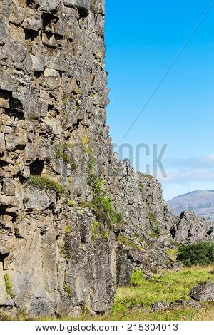 Stone Walls Of Almannagja Fault In Thingvellir