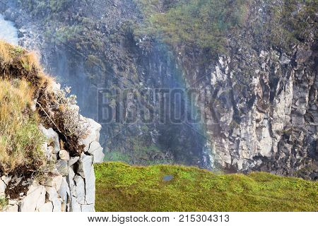 Rainbow Over Canyon Of Olfusa River In Autumn
