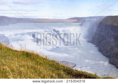 View Gullfoss Waterfall On Olfusa River In Autumn
