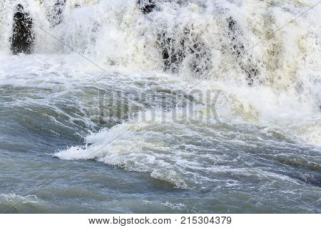 Water Stream Of Olfusa River In Gullfoss Waterfall