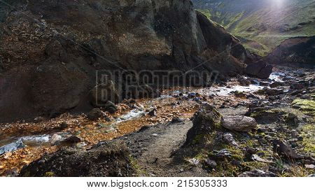 Stream In Gorge In Landmannalaugar In Iceland