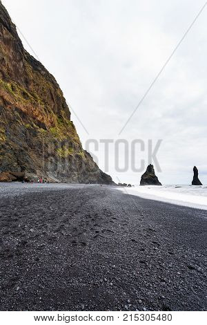 Reynisfjara Beach With Reynisdrangar Mountains