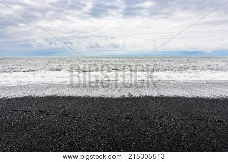 Ocean Waves On Reynisfjara Black Beach In Iceland