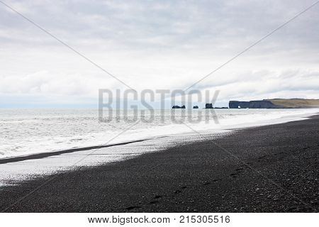 Reynisfjara Beach And View Of Dyrholaey Cape