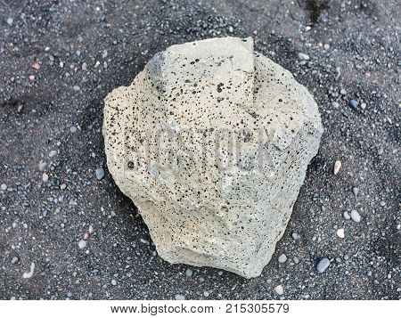 Boulder On Black Reynisfjara Beach In Iceland