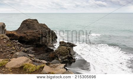 Atlantic Ocean Beach Near Vik Village In Iceland