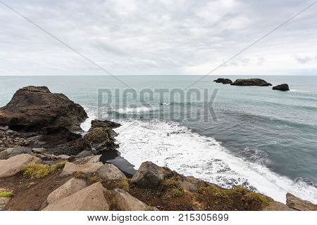 Atlantic Ocean Coast Near Vik Village In Iceland