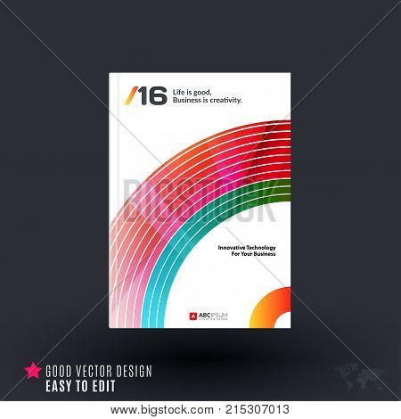 Design of business vector template, brochure, abstract annual report, cover modern layout, flyer in A4 with olourful round circle blend effect, abstract lines for finance, teamwork with background.