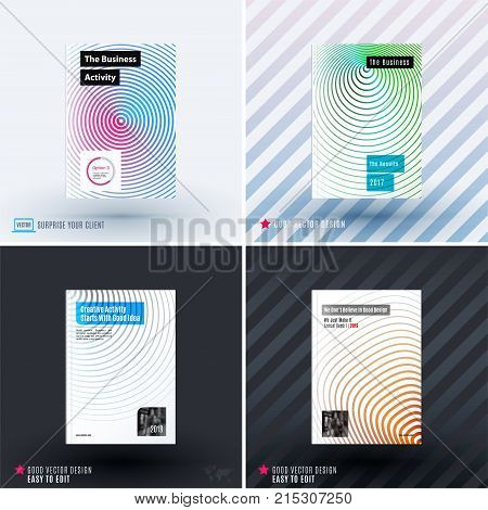 Design of business vector template, brochure, abstract annual report, cover modern layout, flyer in A4 with olourful round circle blend effect, abstract lines for finance, teamwork with background.
