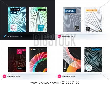 Design of business vector template, brochure, abstract annual report, cover modern layout, flyer in A4 with olourful round circle blend effect, abstract lines for finance, teamwork with background.