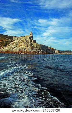 Portovenere: rocky coast with Saint Peter church