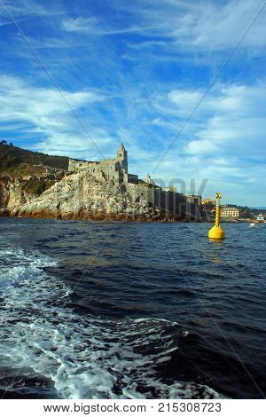 Portovenere: rocky coast with Saint Peter church