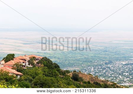 Panoramic view of the Alazani valley from the height of the hill on the Signaghi Gorgia.
