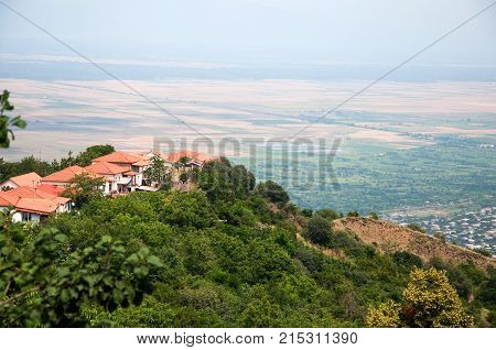 Panoramic view of the Alazani valley from the height of the hill on the Signaghi Gorgia.