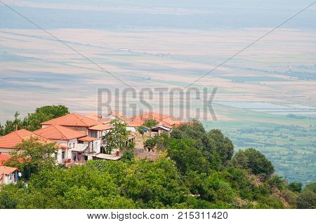Panoramic view of the Alazani valley from the height of the hill on the Signaghi Gorgia.