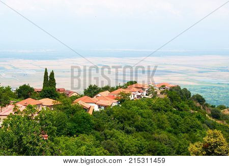 Panoramic view of the Alazani valley from the height of the hill on the Signaghi Gorgia.