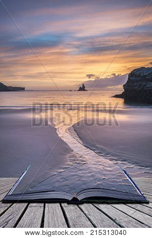 Beautiful Sunrise Landsdcape Of Idyllic Broadhaven Bay Beach On Pembrokeshire Coast In Wales