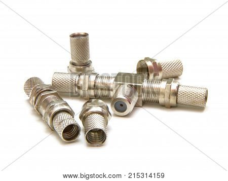 Professional cable tv connectors on a white background