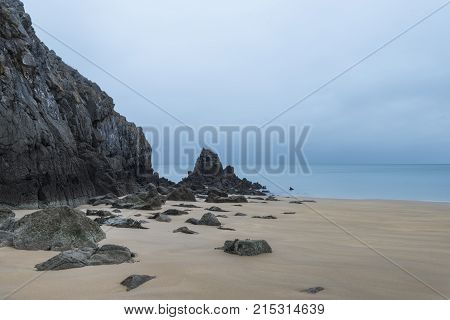Stunning, Vibrant Sunrise Landscape Image Of Barafundle Bay On Pembrokeshire Coast In Wales