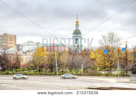 MOSCOW RUSSIA - November 04.2017: Ust'inskiy proyezd and Ustyinsky Square