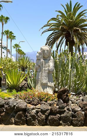 Playa De Las Americas beach Tenerife Canary Islands Spain Europe - June 12 2016: Cactus garden in Playa De Las Americas Tenerife