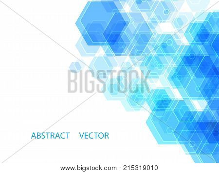 Vector background with blue hexagons. Geometric abstract background