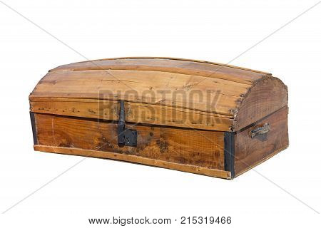 Antique wooden chest isolated on white background