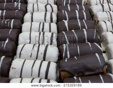 Round mini chocolate pie with strips from above