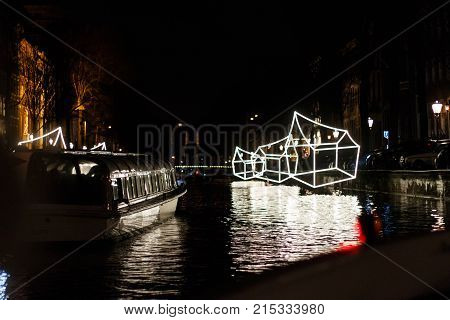 Amsterdam Netherlands - January 14 2017: Illuminated houses (