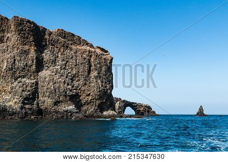 Arch rock natural bridge and Anacapa Island in Channel Islands National  Park off the coast of Ventura, California.