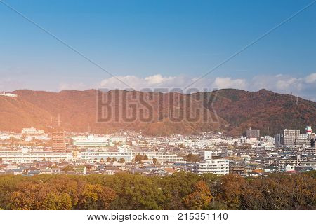 Residence downtown Kyoto city in mountain during autumn season Japan