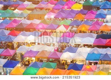 Aboved of Night flea market rooftop cityscape downtown background