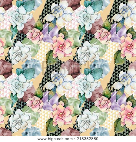 Wildflower gardenia flower pattern in a watercolor style. Full name of the plant: gardenia . Aquarelle wild flower for background, texture, wrapper pattern, frame or border.