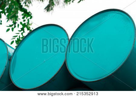 The Blue Oil Tank Is Located In The Oil Field.