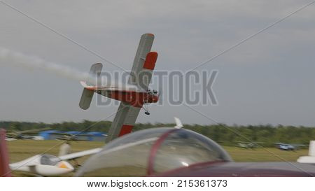 MOSCOW - SEP 2: The An-2 aircraft crashed at a celebration in honor of the 70th anniversary of the launch of the first aircraft on September 2 2017 in Moscow Russia.