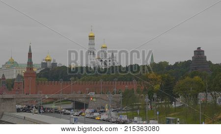 Moscow Russian Federation. The Moscow Kremlin in moving along the wall.