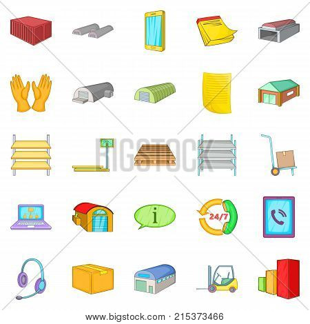 Storage of goods icons set. Cartoon set of 25 storage of goods vector icons for web isolated on white background