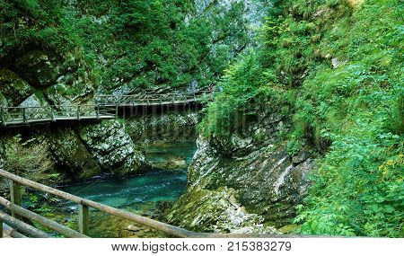 Vintgar Gorge hiking trail near Bled Slovenia