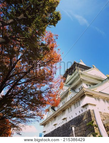 Osaka castle located in Osaka, Japan. An old castle with long history of Japanese culture.